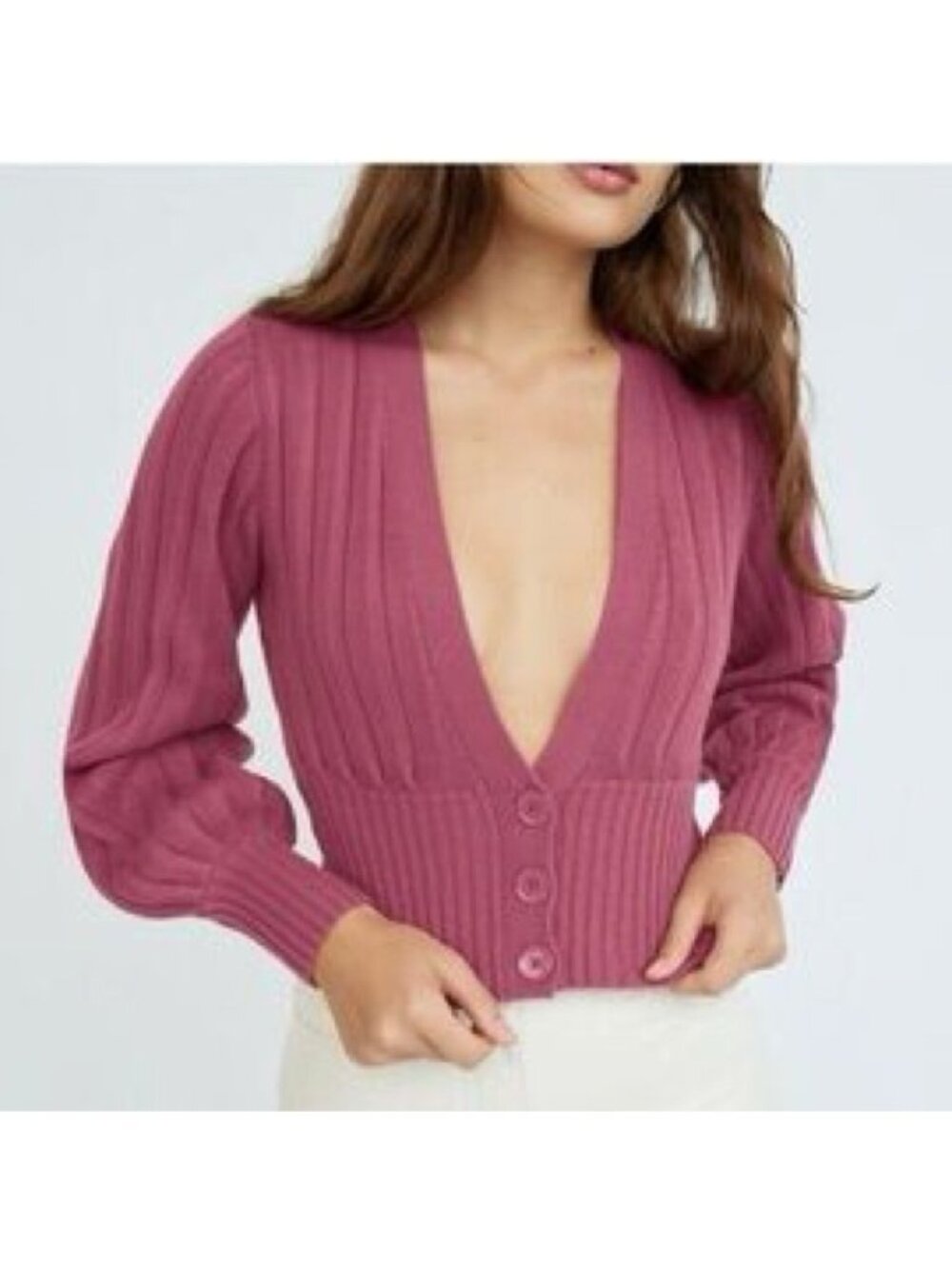 Aritzia Wilfred Plunge Front Cardigan Merino Wool Blend Long Sleeve Chic XS - Picture 10 of 10